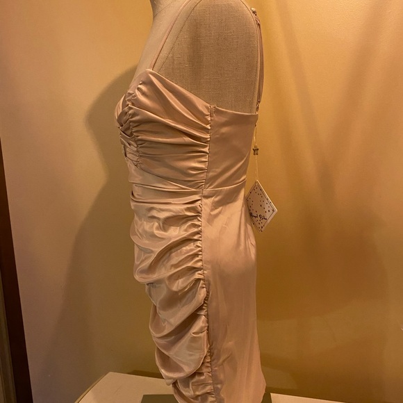 Angel Biba Blush Ruched Midi Dress size small with cut out accent - Picture 8 of 9